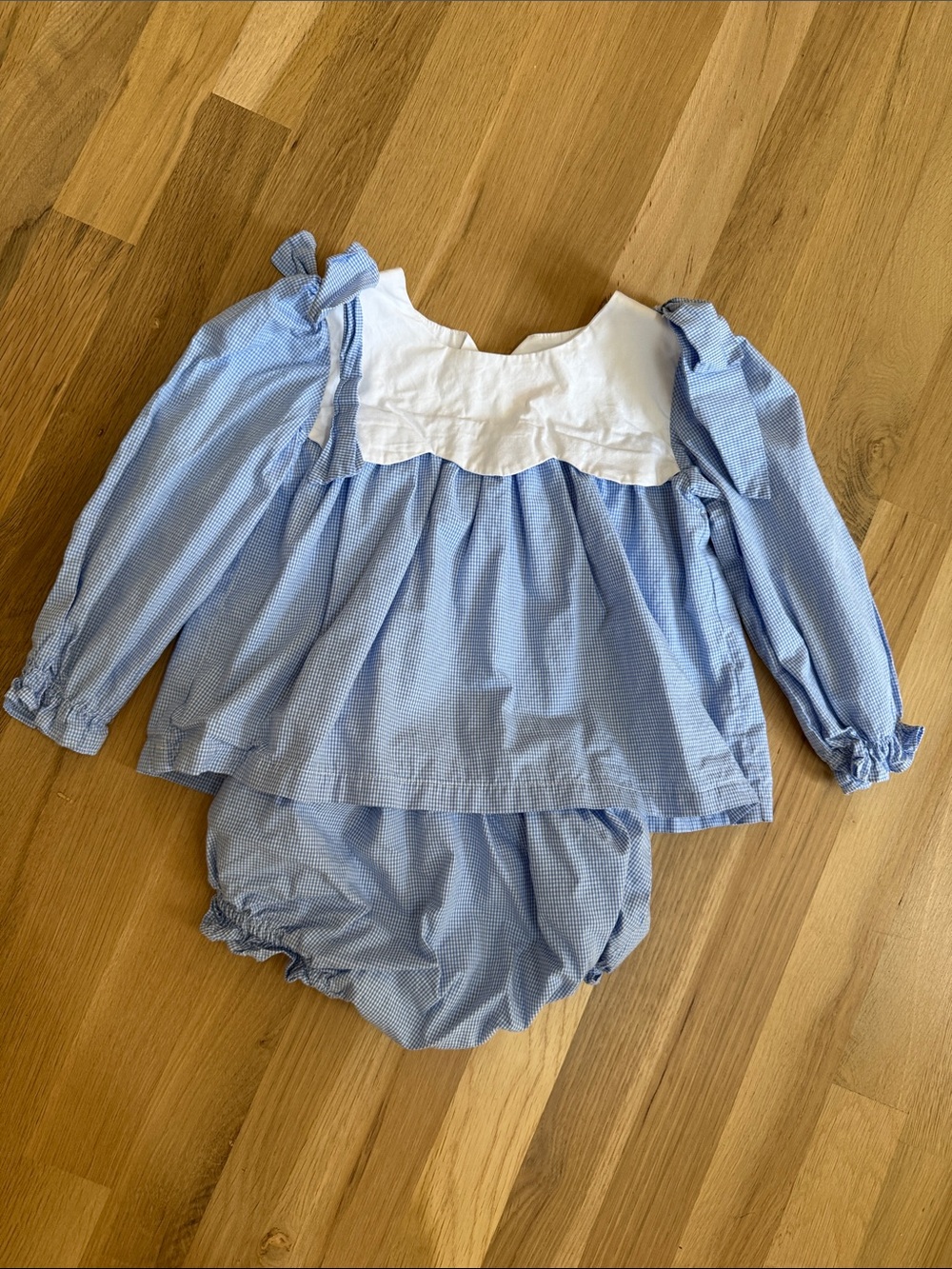 Blue & White Gingham Peplum Top with Matching Bloomers - Kids
